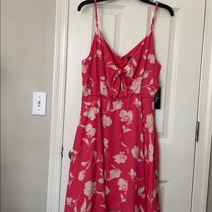 LuLus Bright Pink Floral Print Tie-Front Dress